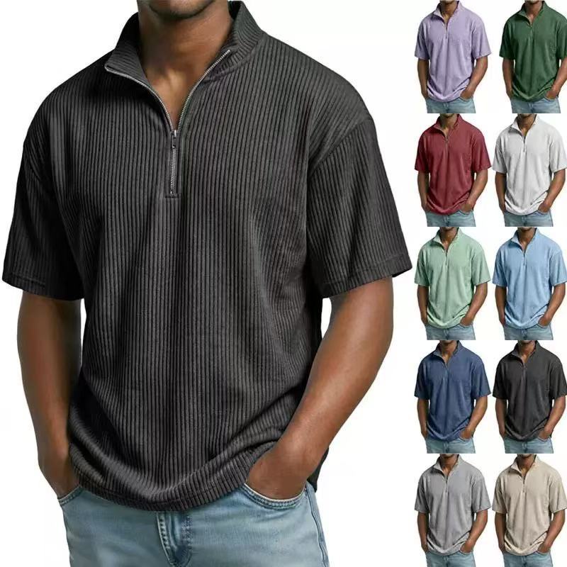 Corduroy Button Up Shirt Men - Zomer corduroy overhemd met opstaande kraag,