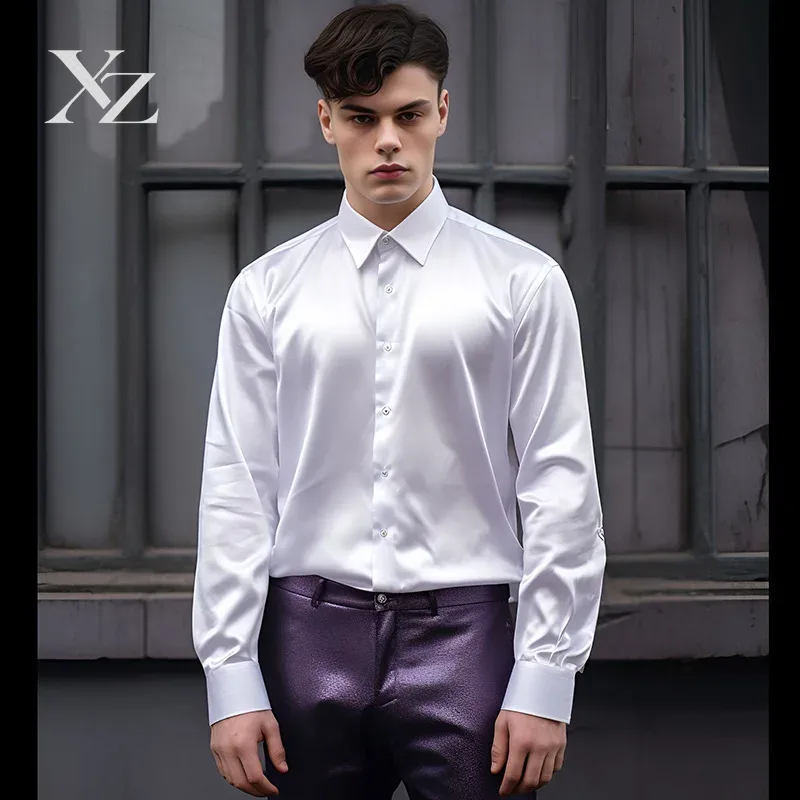 Mens Satin Silk Dress Shirt - Heren satijnen zijdeachtig glanzend glad overhemd