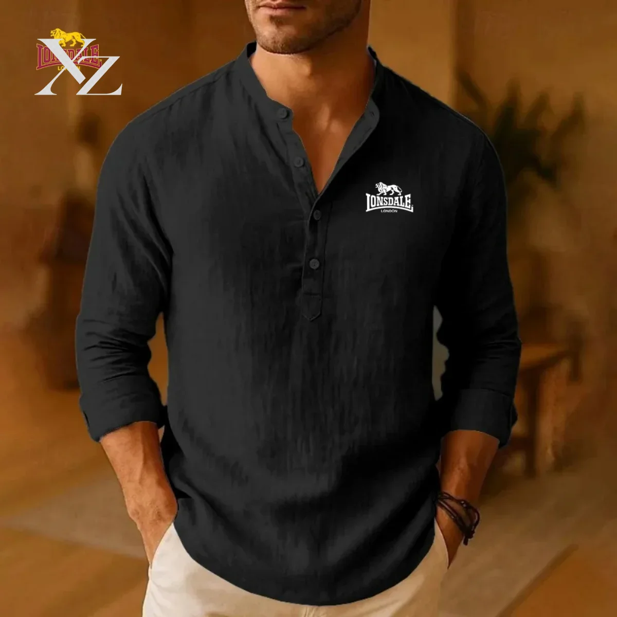 Mens Linen Shirt Long Sleeve - LONSDALE: nieuwe, casual overhemden voor heren,