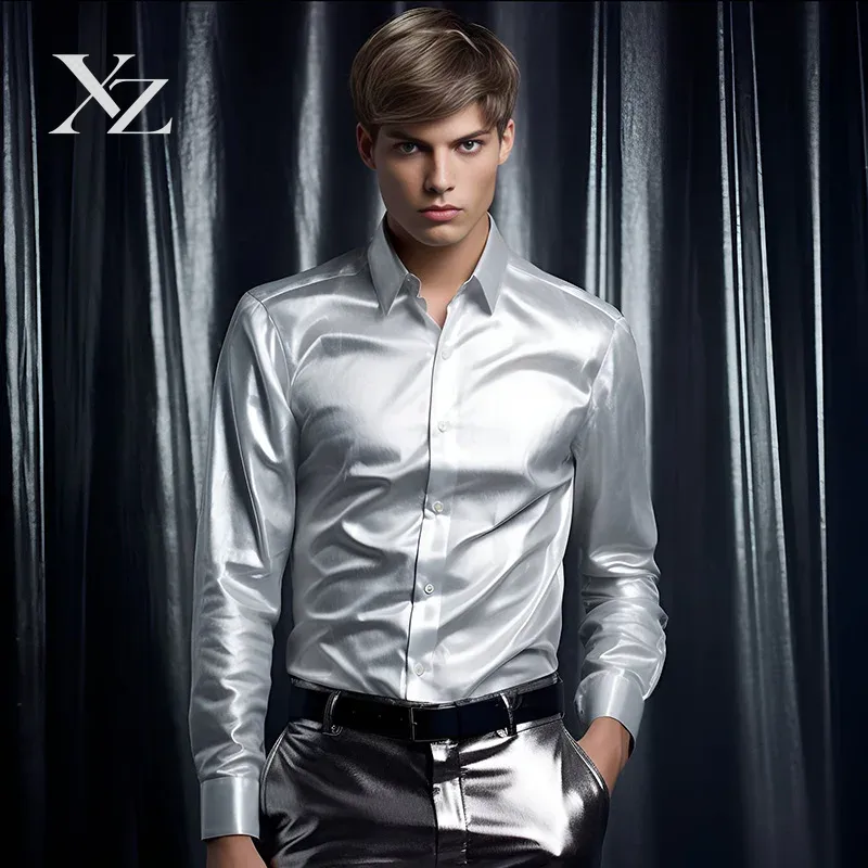 Heren satijnen zijdeachtig gla - Mens Satin Silk Dress Shirt recensie en prijs