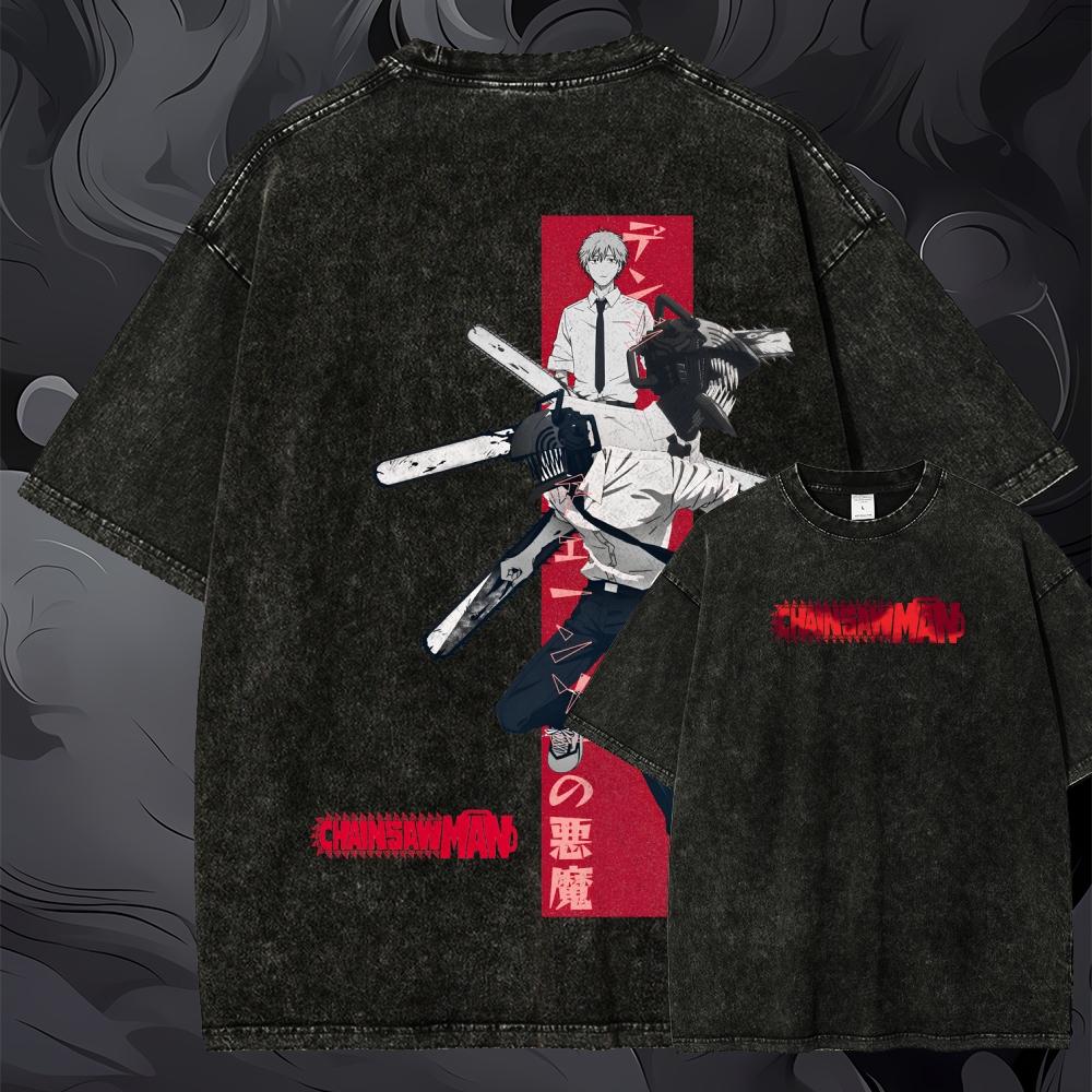 Oversized Chainsaw Man Grafisc - Acid Wash Vintage Graphic T Shirt recensie en prijs